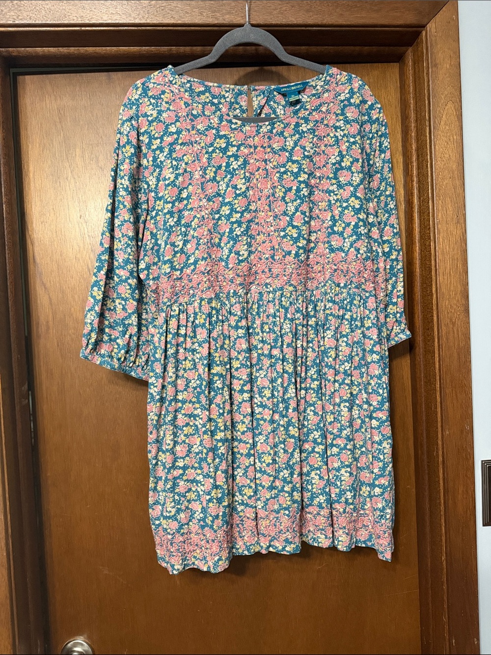 Floral Smocked Babydoll Dress - Teal with Pink & Yellow Flowers